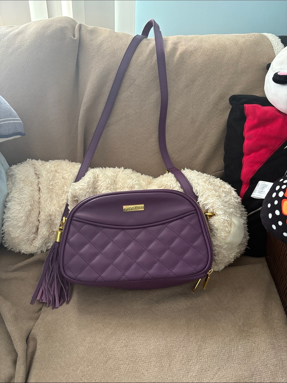 Joy Mangano and Imán Quilted Purple Crossbody with Tassel Accent